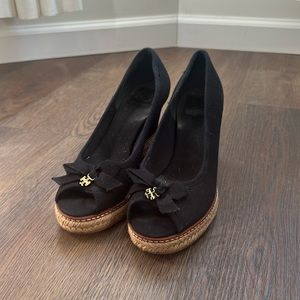Tory Burch Wedge Espadrille Size 7.5 Black